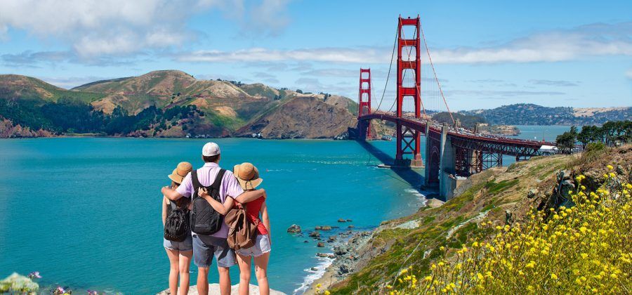 Group admiring the Golden Gate Bridge.