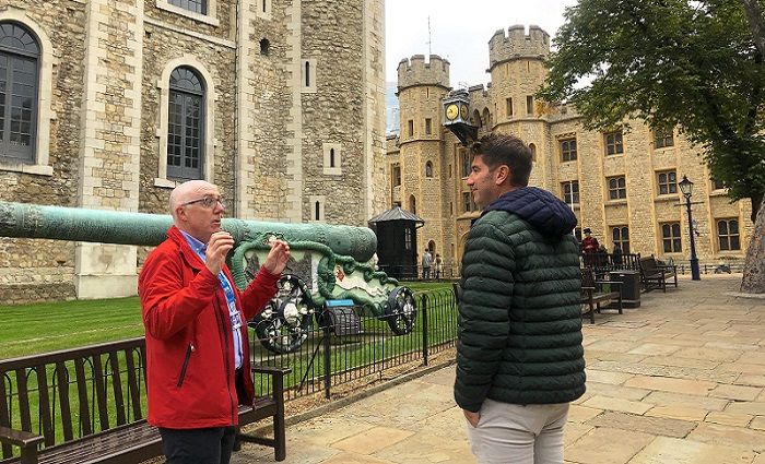 Person taking a tour of the Tower of London.