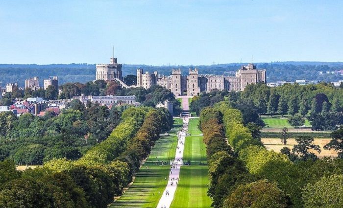 View of the tree-lined Long Walk leading up to Windsor Castle in England