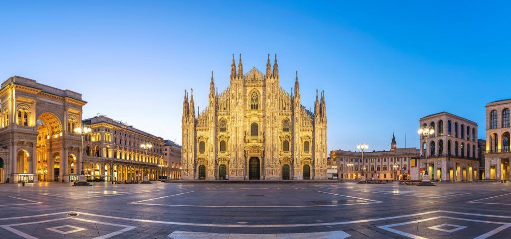 Milan's Duomo at night.