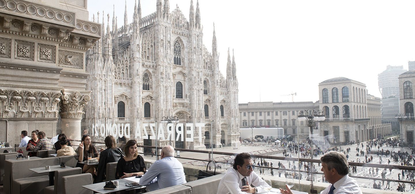 Terrace restaurant with Duomo in the background.