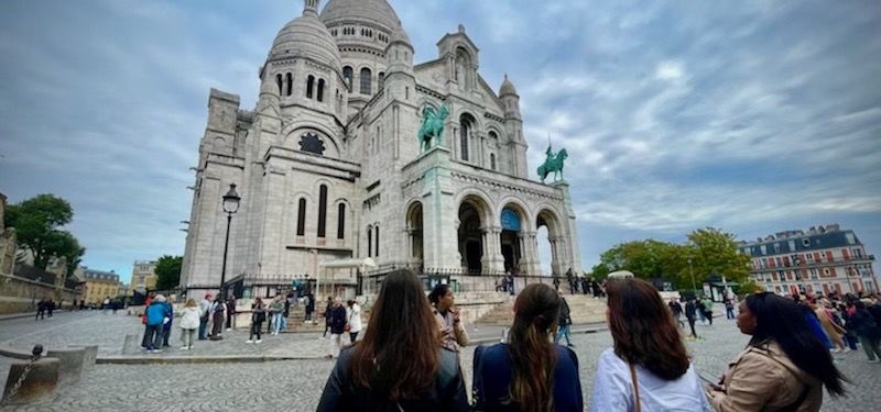 People outside the Sacre coure in Paris.