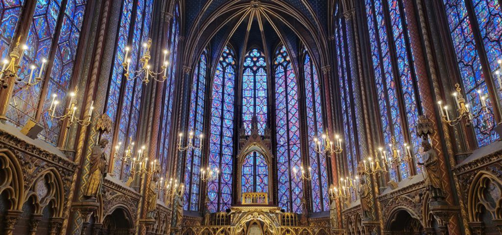 Interior of Saint Chapelle and stained windows.
