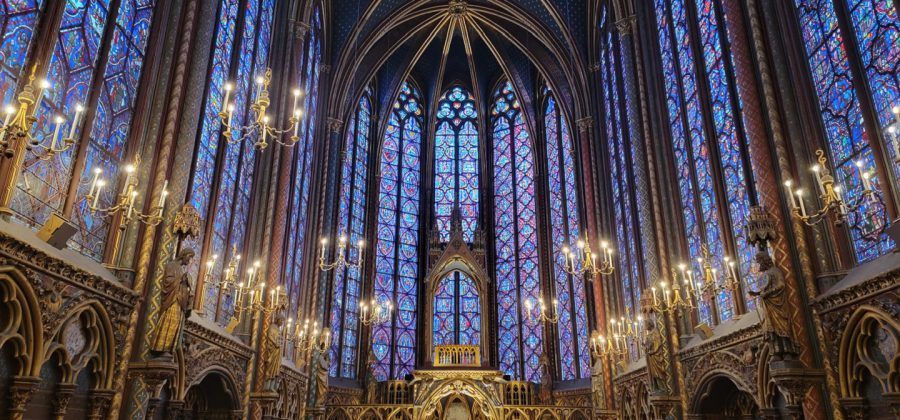 Interior of Saint Chapelle and stained windows.