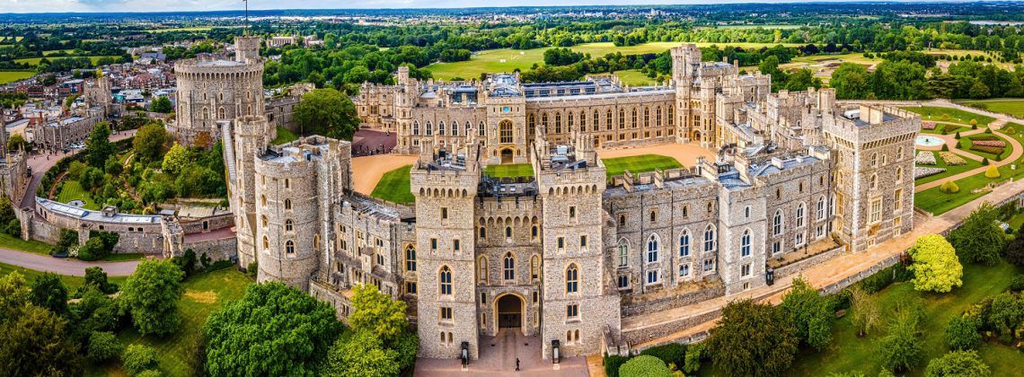 Exterior aerial view of Windsor Castle.