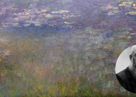 Monet with water lilies painting.