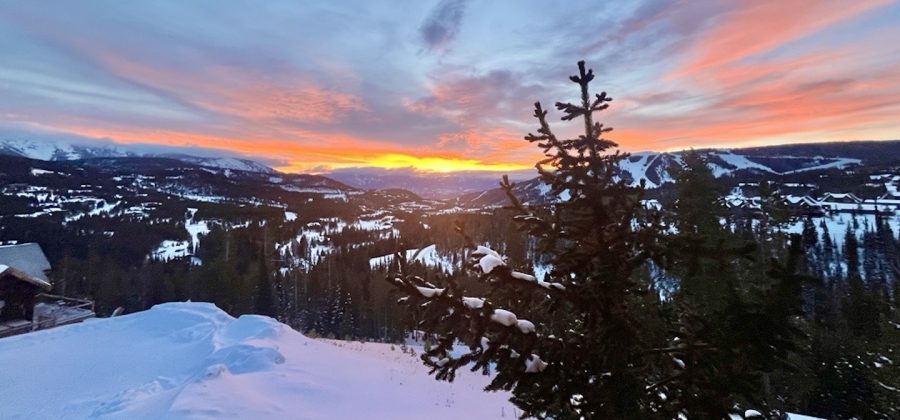 Sunrise at big sky on-mountain ski in ski out area montana