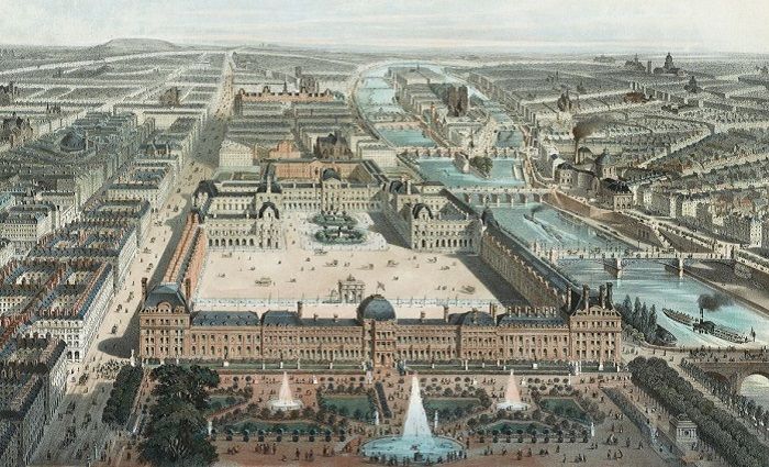 Historical drawing depicting the area in Paris where the Musée de l'Orangerie is located.