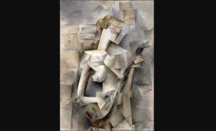 cubism portrait of a girl with mandolin