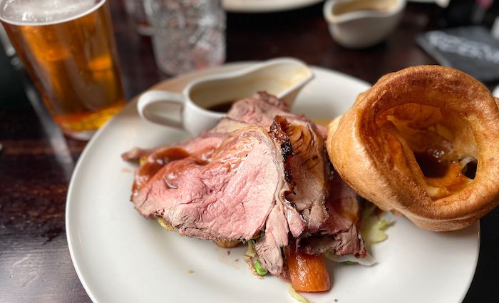 Beef Roast and Yorkshire pudding at the Windsor Castle Pub near Kensington Palace
