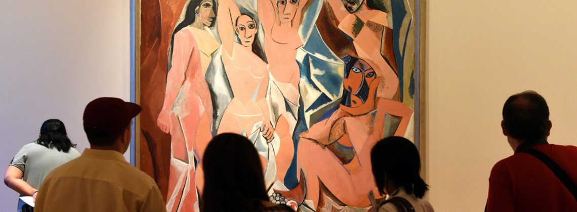 Les Demoiselles painting with people looking