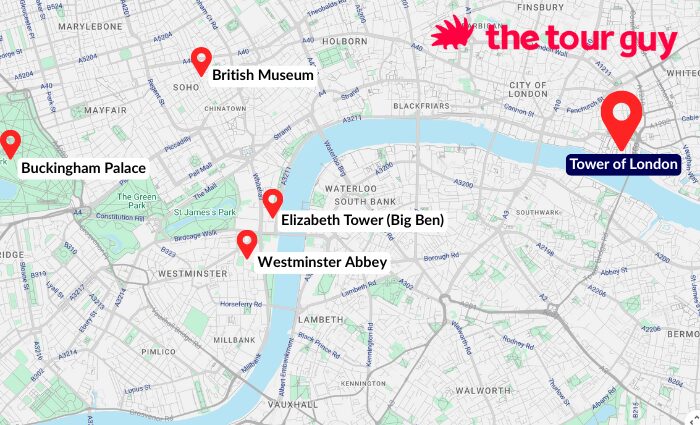 Map of London with the Tower of London