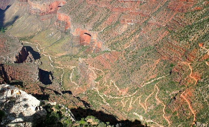 overhead view of bright angel trail