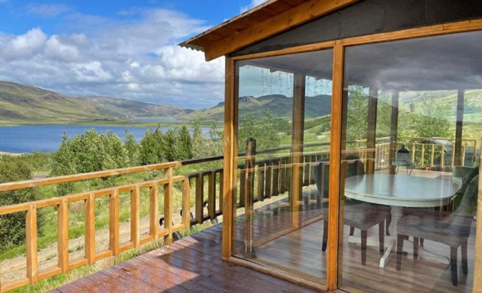 porch with view of lake in iceland