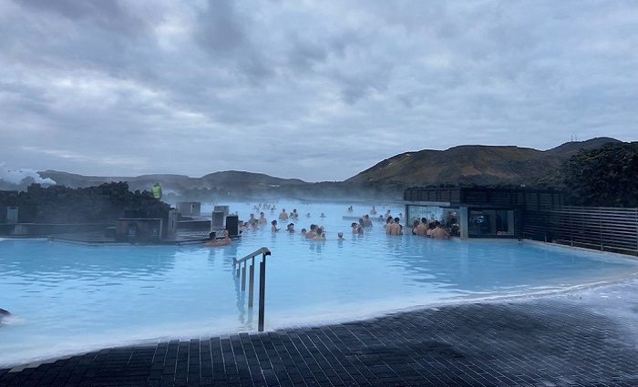 people in geothermal pool at blue lagoon