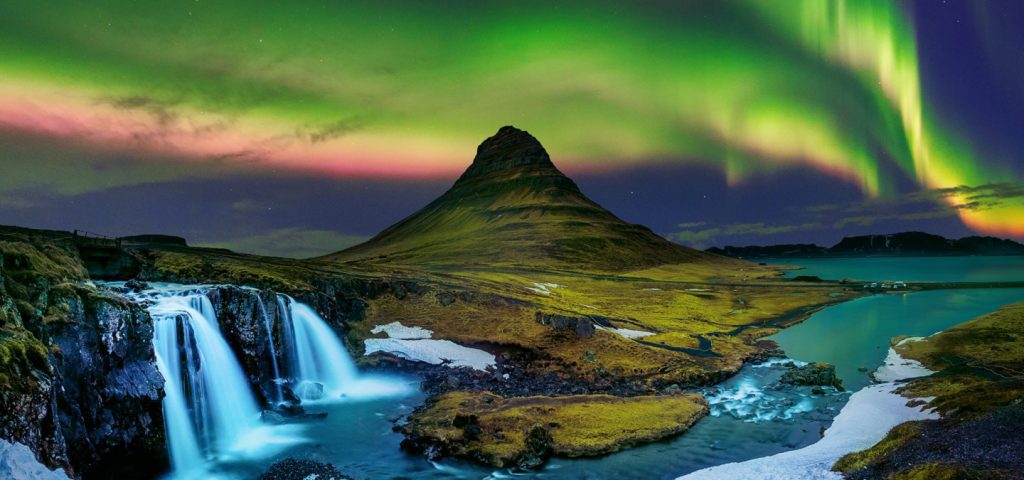 aurora borealis northern lights over Kirkjufell Mountains