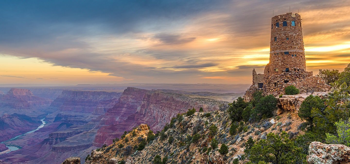 grand canyon desert watchtower at sunset
