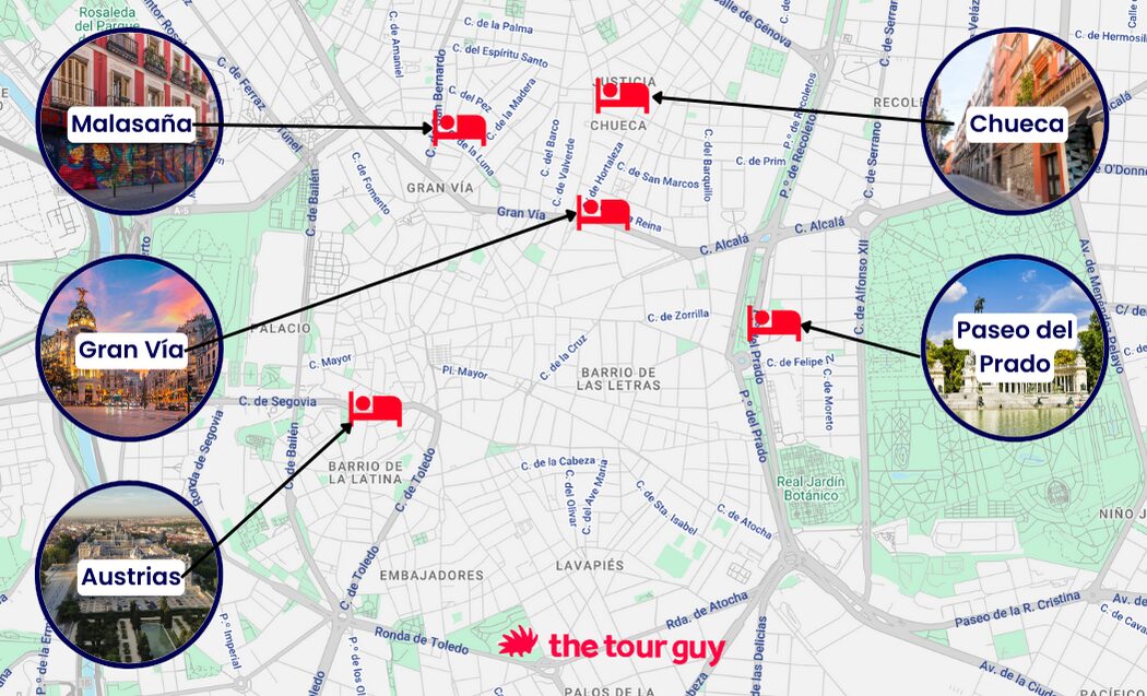 Best areas to stay in Madrid Map