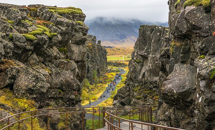 trail through tectonic plates at Thingvellir National Park