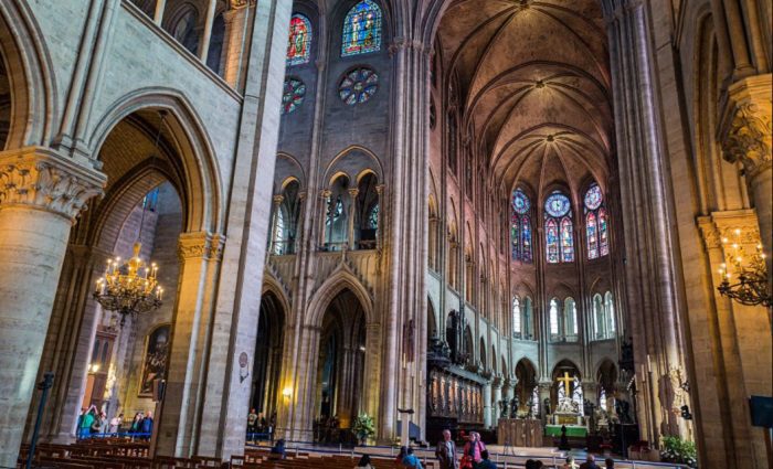 interior view of notre dame cathedral in paris