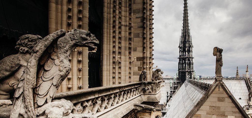 gargoyles and spire of notre dame