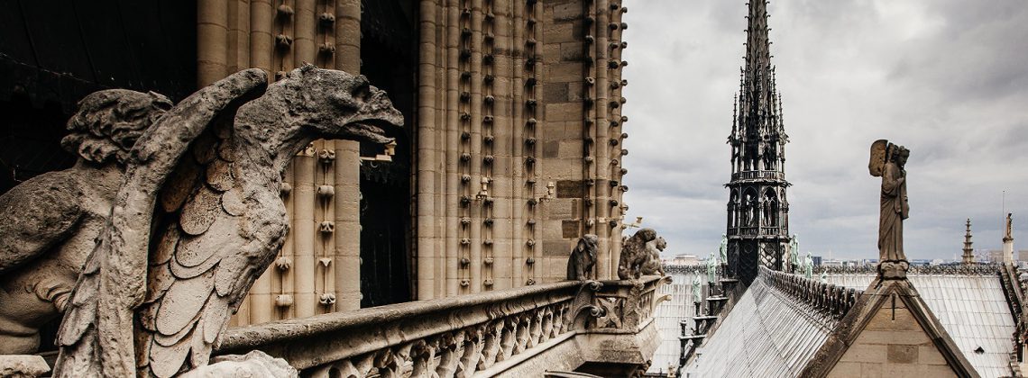 gargoyles and spire of notre dame