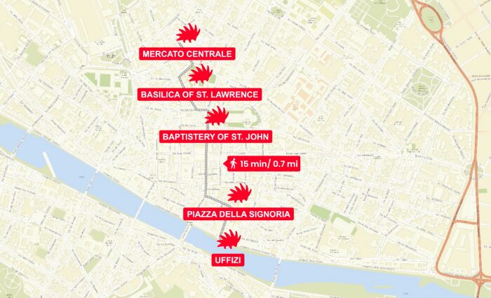 Walking map for a 1-day in Florence itinerary