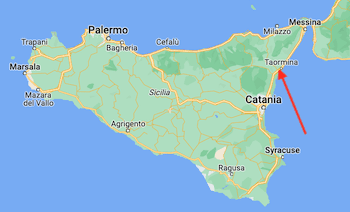 Map indicating locating of Taormina