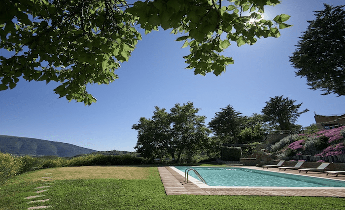 Pool are of Incantico with views of the Umbria