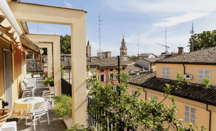 Terrace of the apartment with views over Parma's rooftops