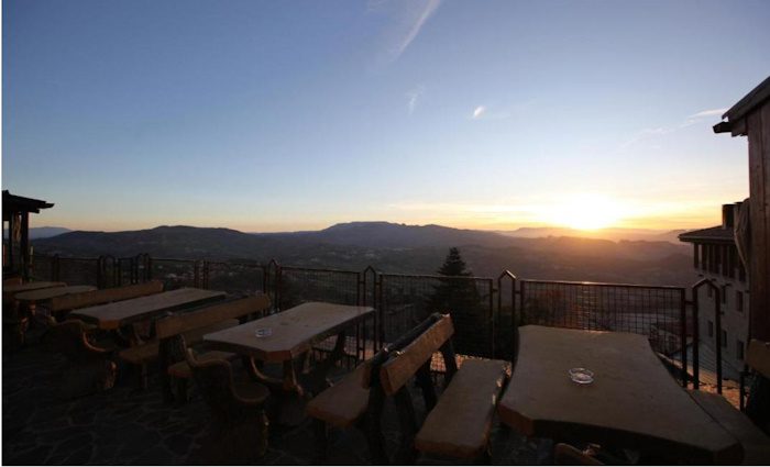 A view from Hotel Rosa's terrace overlooking the mountains