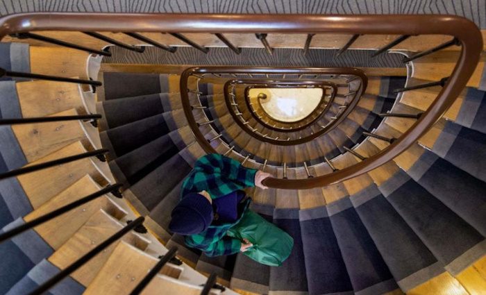 The spiral staircase of the hotel