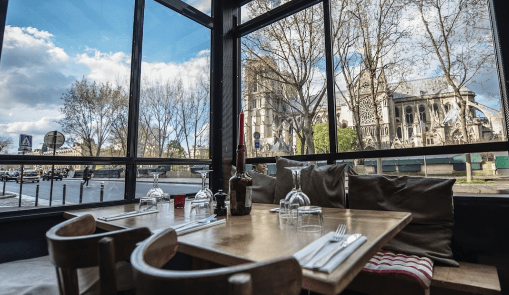 A window overlooking the Notre Dame Cathedral