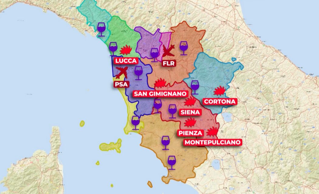 Map of where to stay in Tuscany