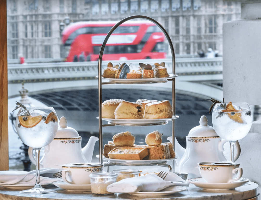 plates of biscuits and tea.