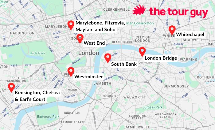 The Best Areas to Stay in London map
