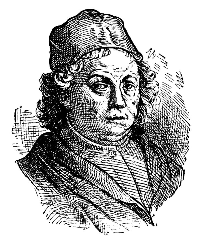 Andrea del Verrocchio, 1435-1488, he was an Italian painter, sculptor, and goldsmith, vintage line drawing or engraving illustration