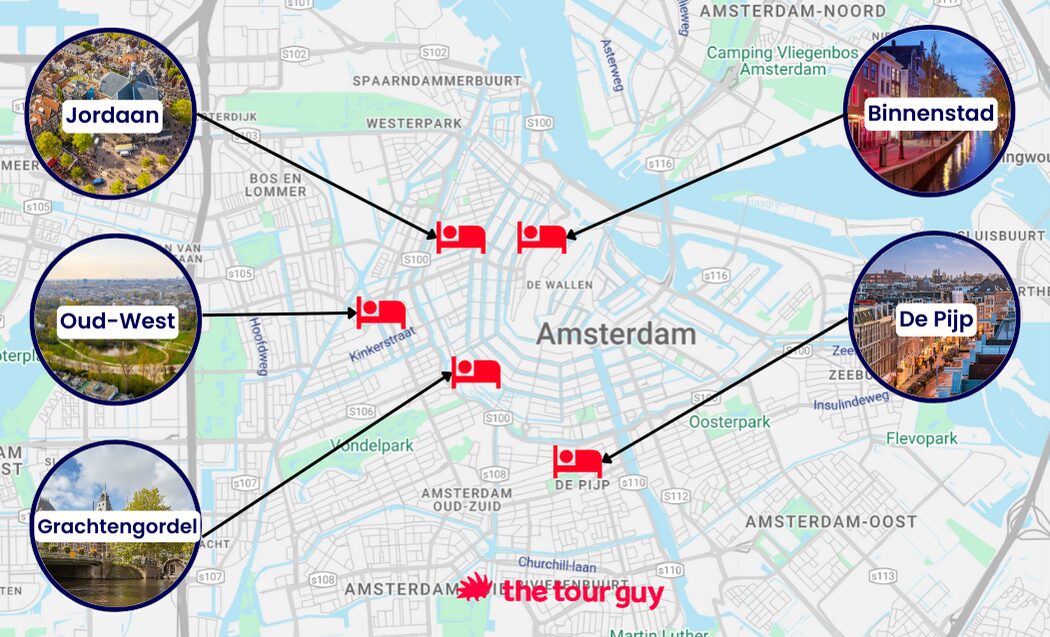 Map of where to stay in Amsterdam