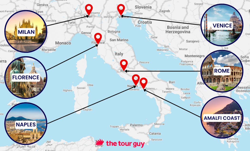 Map of the best places to visit in Italy