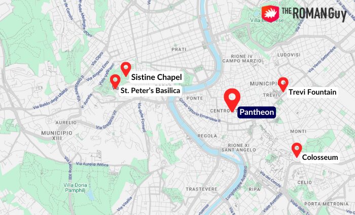 Map of Rome with Pantheon
