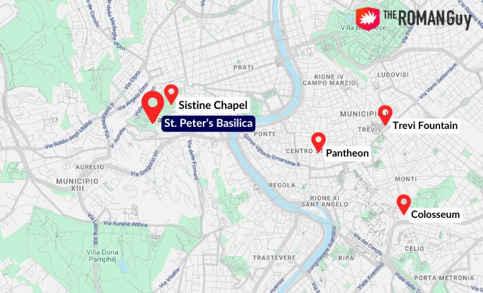 Map of Rome with St. Peter's Basilica