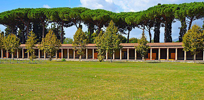Open field of the palaestra in the Pompeii Archaeological Park.