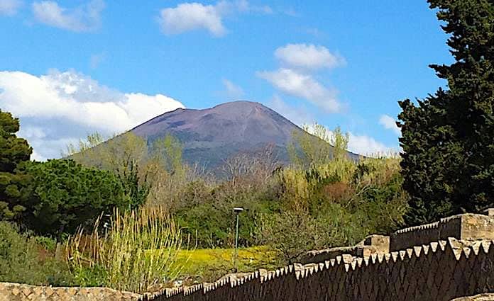 mt. vesuvius looming over the Pompeii Archaeological Park