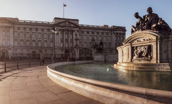 Outside Buckinghamp Palace in the quiet morning hours