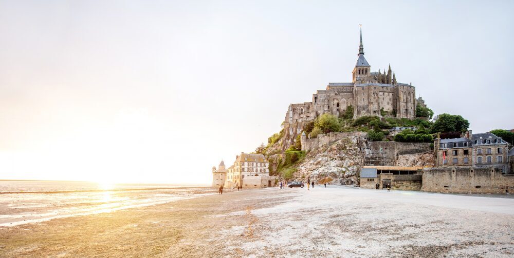 Beautiful view of Mont Saint-Michel at sunrise